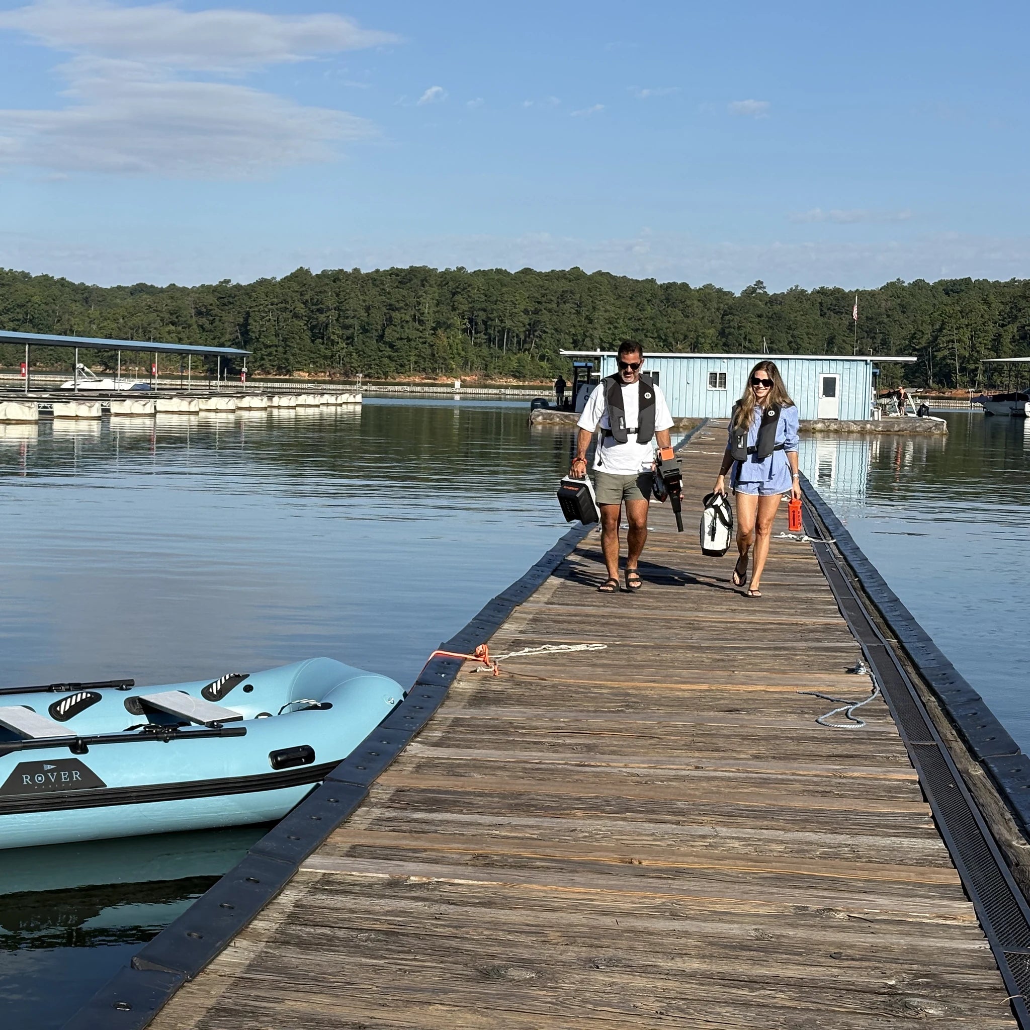Battle Boat 10ft paired with Torqeedo Travel electric outboard motor, dock launch