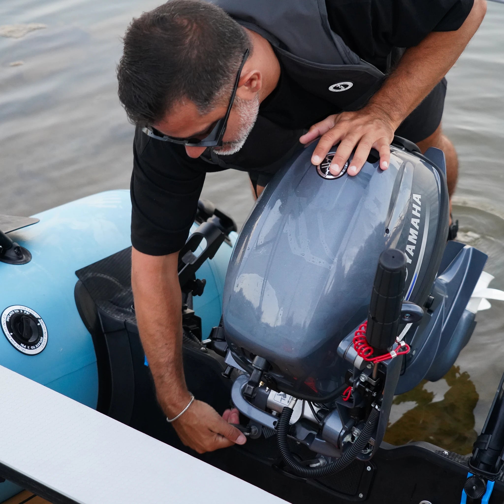 Battle Boat 12ft paired with Yamaha 9.9HP outboard motor, motor detail
