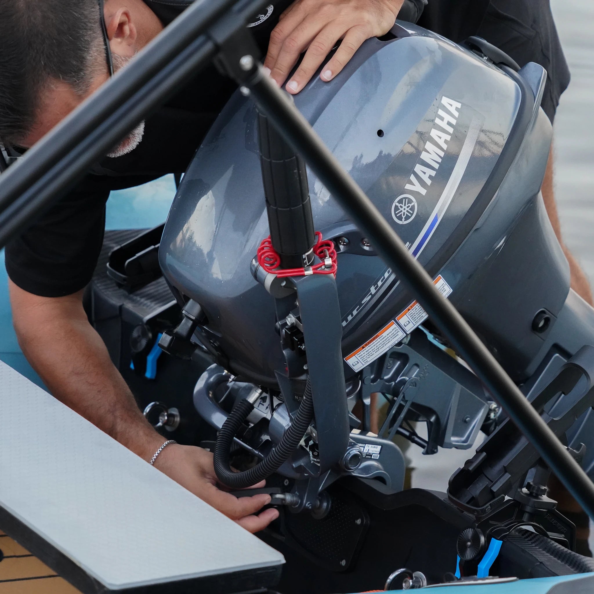 Battle Boat 12ft paired with Yamaha 9.9HP outboard motor, motor detail