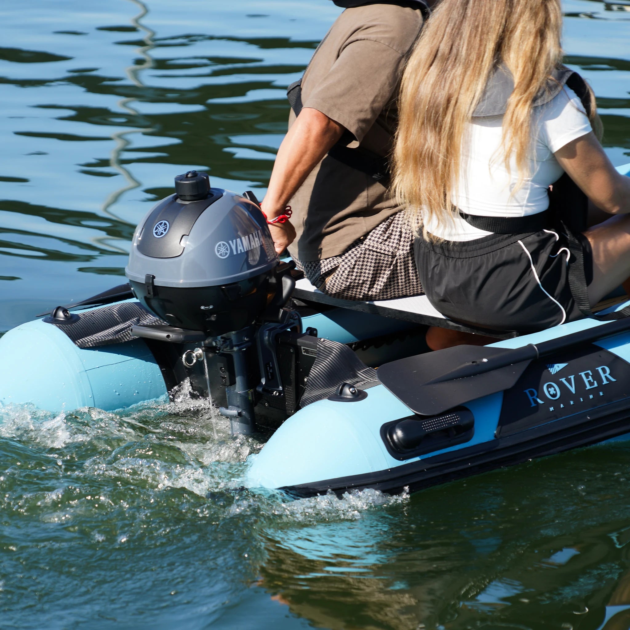 Battle Boat 8ft paired with Yamaha 2.5HP outboard motor, lake cruise