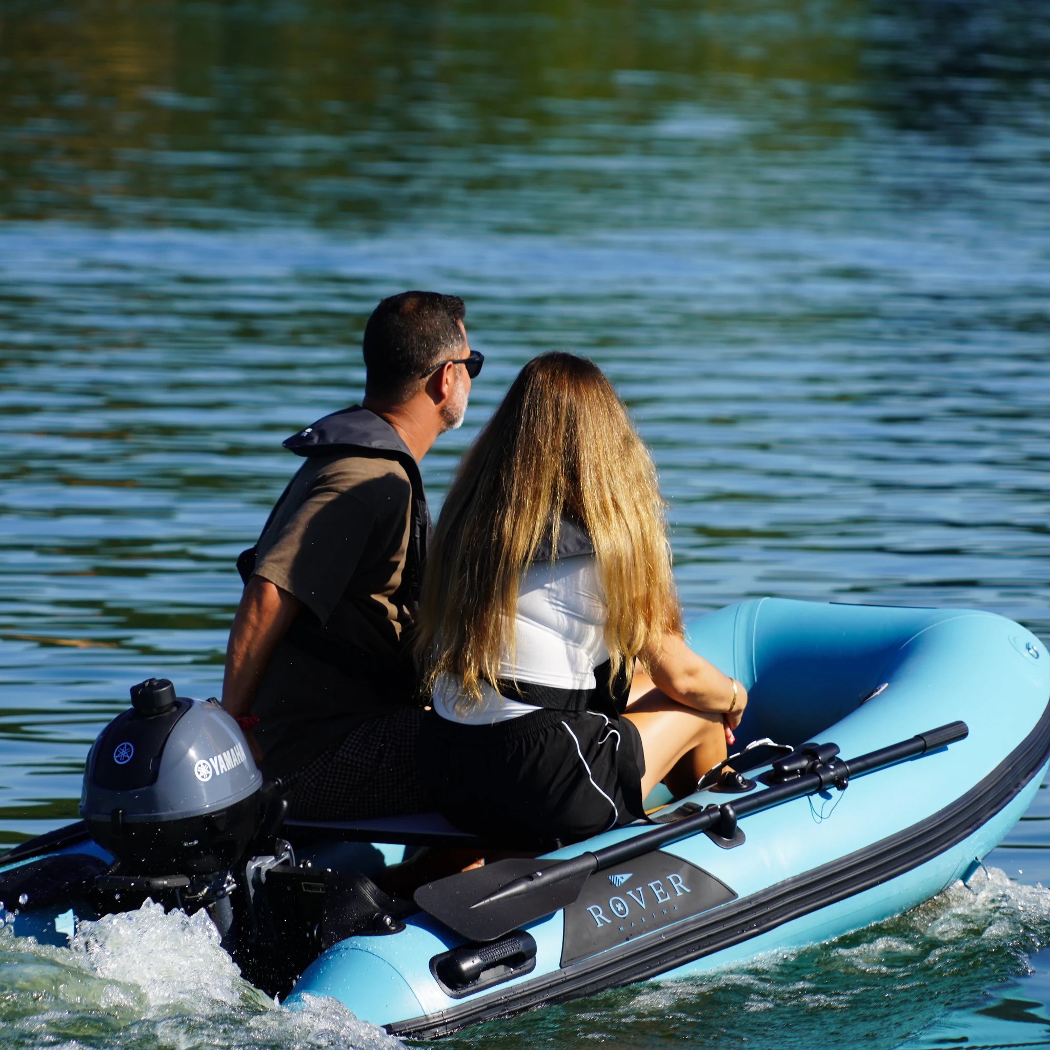 Battle Boat 8ft paired with Yamaha 2.5HP outboard motor, lake cruise