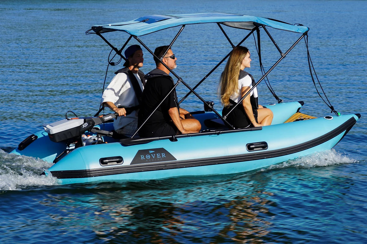 Battle Cat 12ft paired with Torqeedo electric outboard with solar assist, solar-assisted cruise