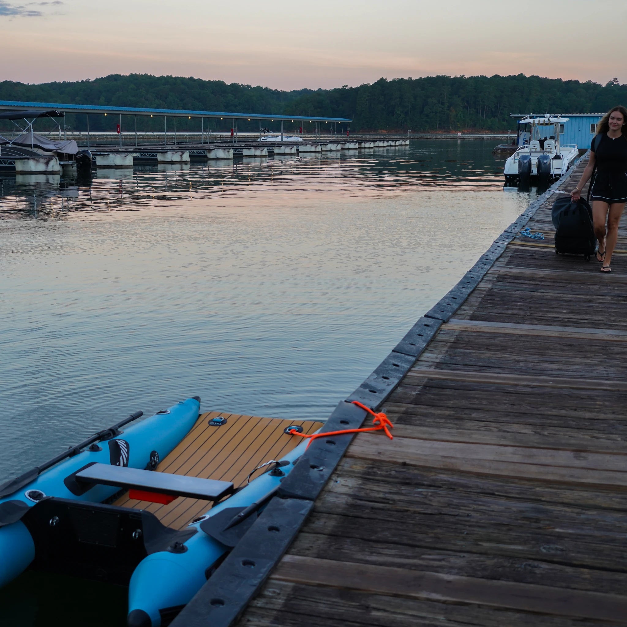 Battle Cat 8ft paired with Torqeedo Travel XS electric outboard motor, dock ready