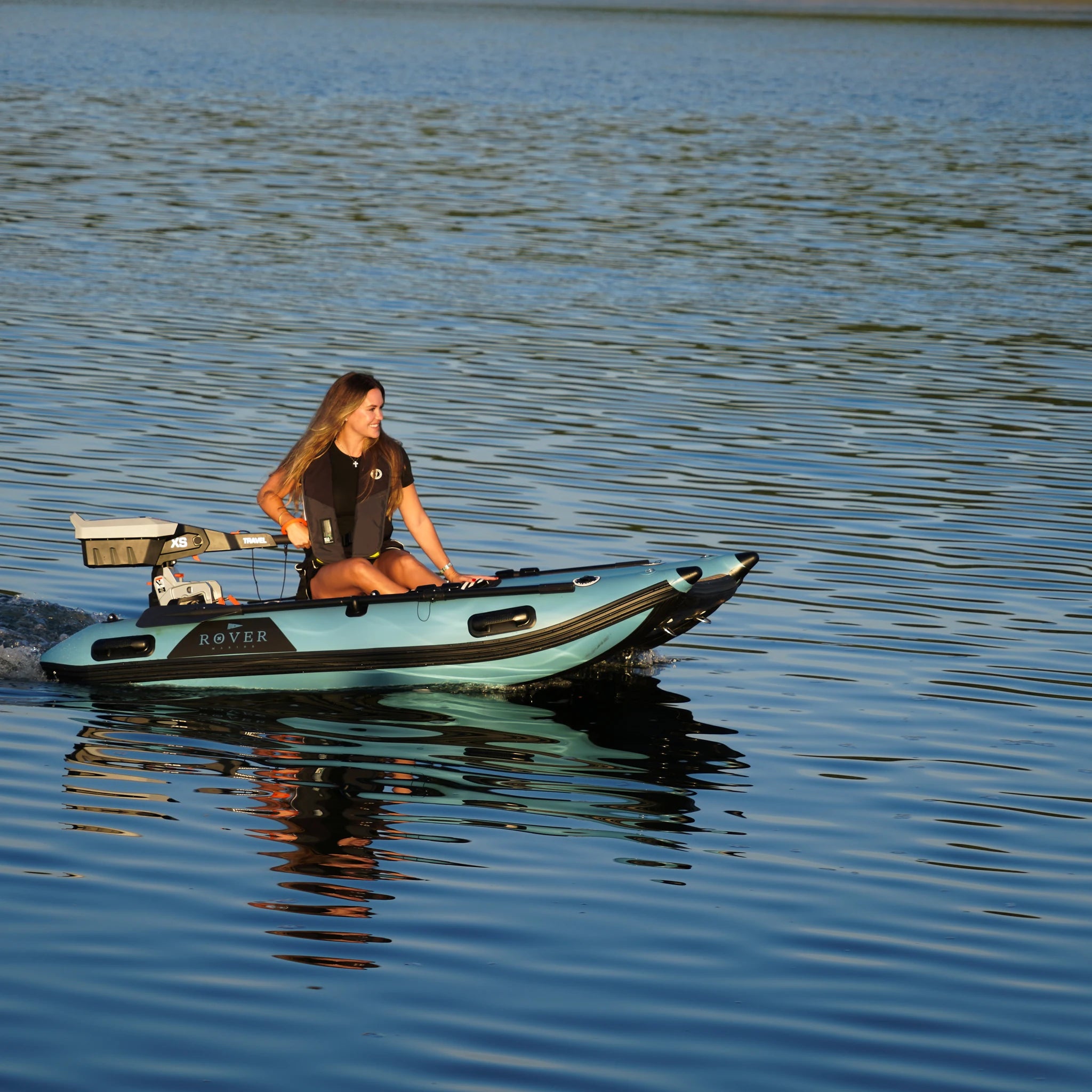 Battle Cat 8ft paired with Torqeedo Travel XS electric outboard motor, lake cruise
