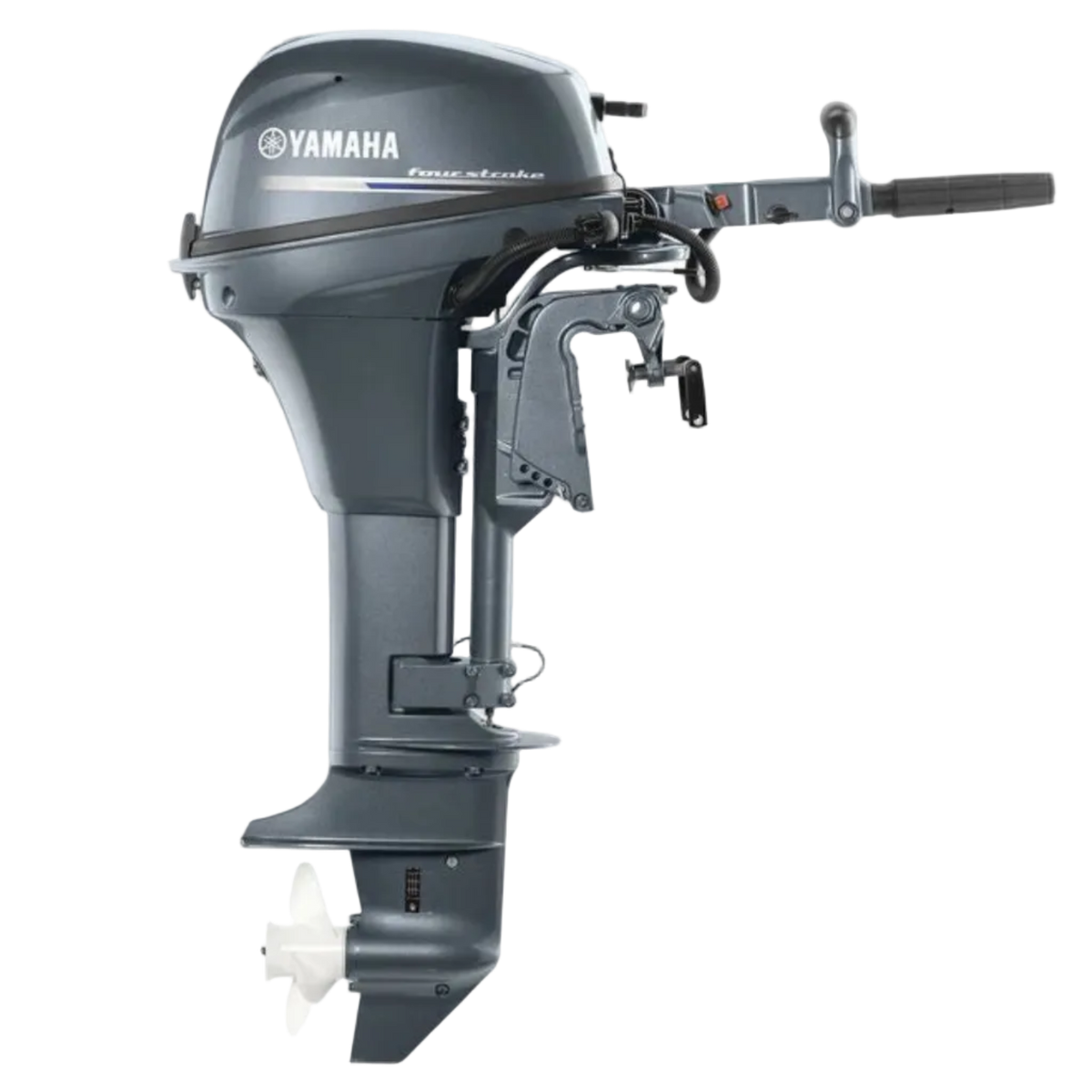 Yamaha 9.9 HP 4-stroke portable outboard motor, side profile view