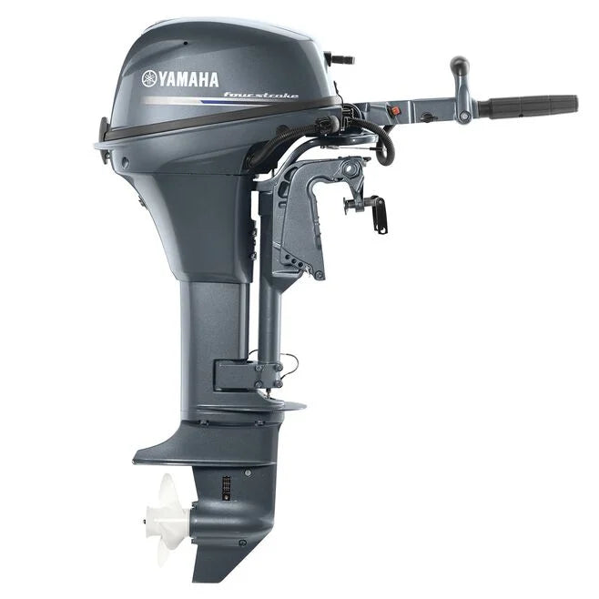 Yamaha 9.9 HP 4-stroke portable outboard motor, side profile view