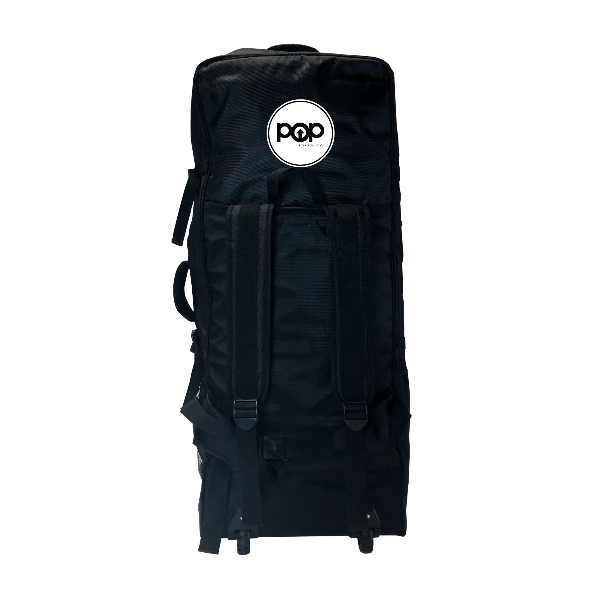 POP Board Co inflatable SUP bag with backpack straps for easy carrying and storage.